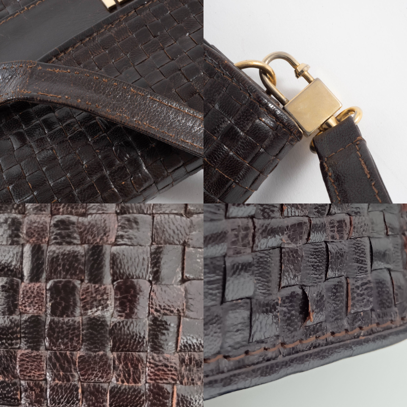 フェンディ 編み込みレザー ショルダーバッグ ブラウン レディース