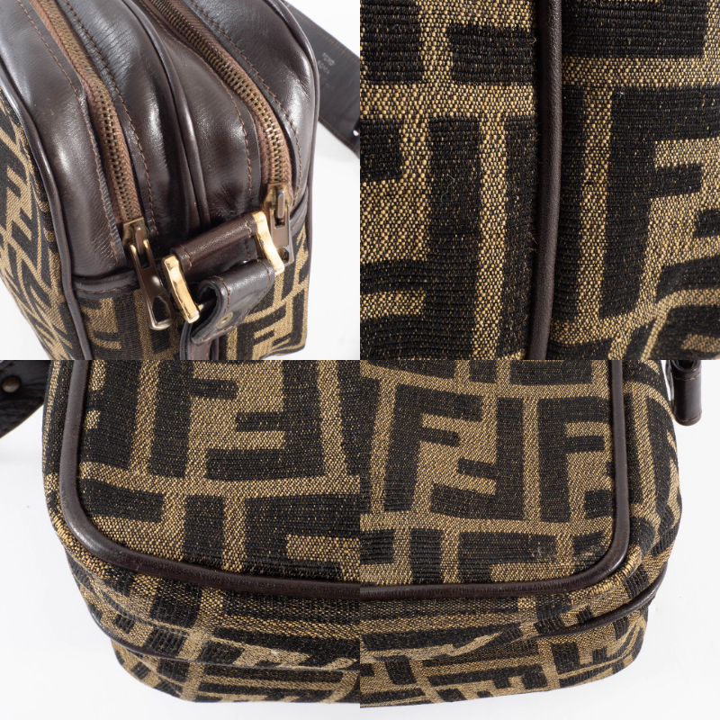 【美品】FENDI ポーチ ズッカ キャンバス ブラウン セカンドバッグ レザー フェンディ キャンバス ショルダーバッグ レザー ブラウン レディース