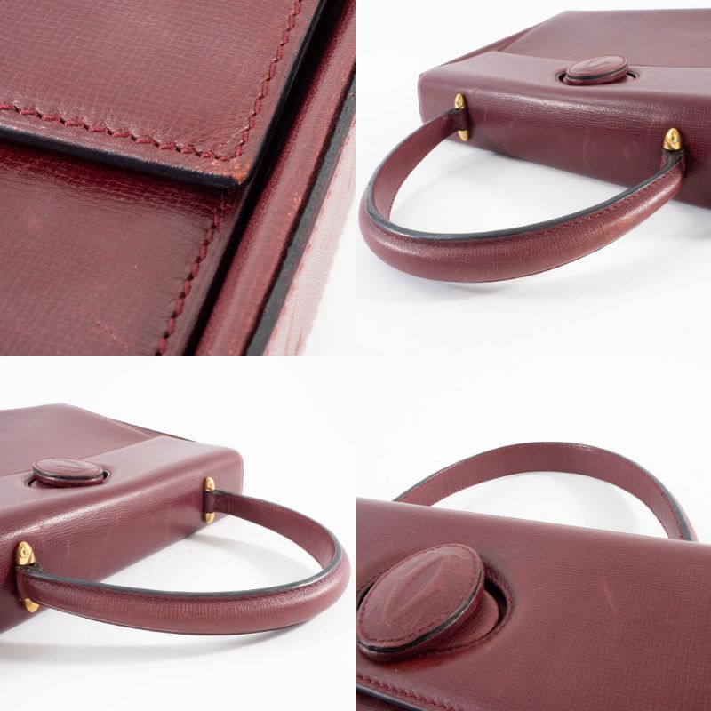 カルティエ マストライン ハンドバッグ カーフレザー ボルドー