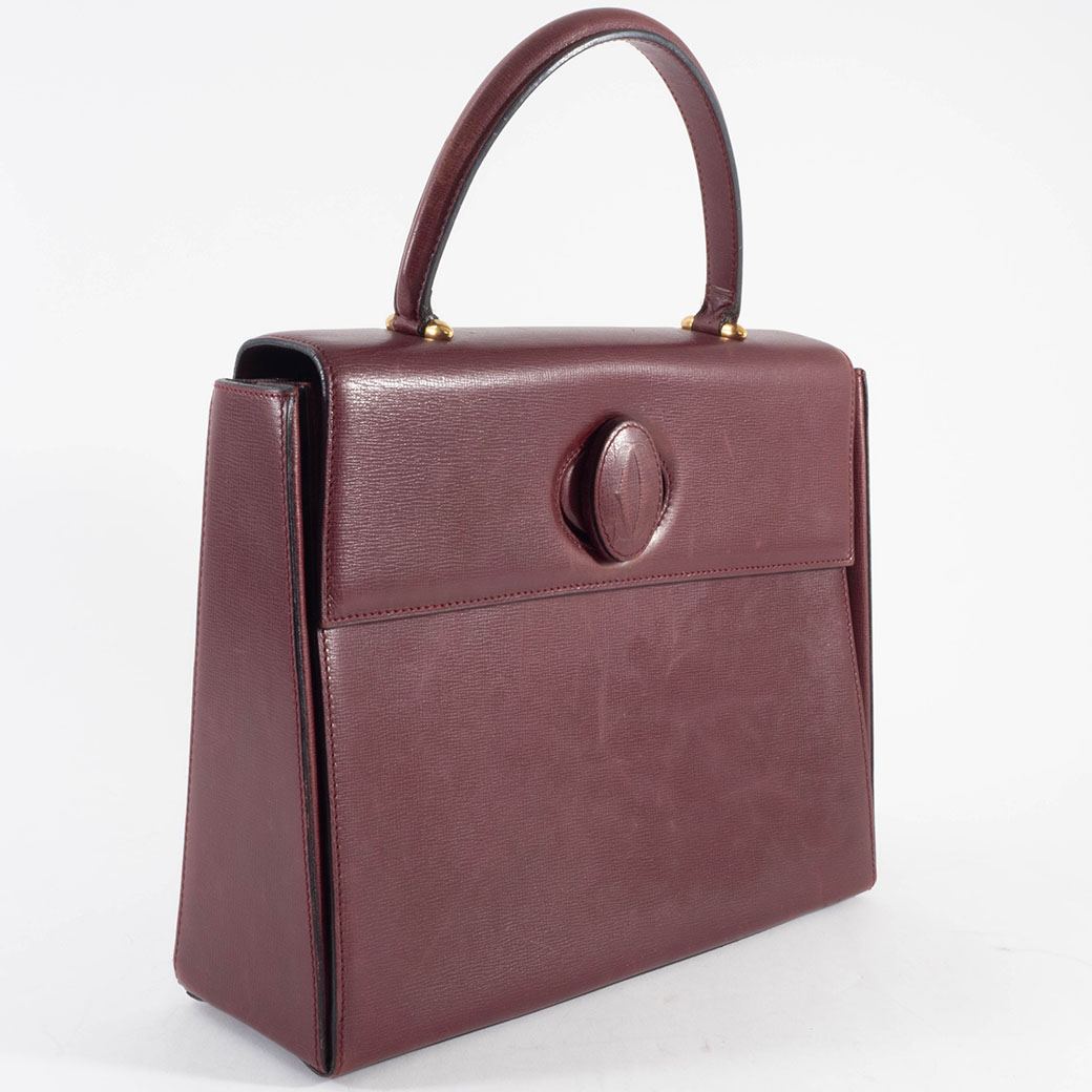 【Gカード付き 極美品】カルティエ マストライン ハンドバッグ ボルドー カルティエ マストライン ハンドバッグ カーフレザー ボルドー