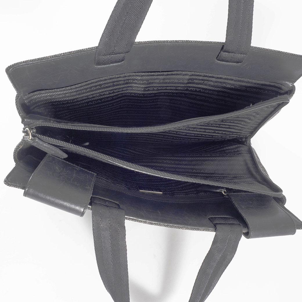 プラダ フェルト ハンドバッグ ウールxレザー グレー レディース 2気室