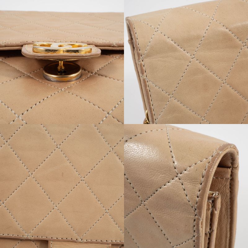 シャネル ヴィンテージ マトラッセ ショルダーバッグ レザー ベージュ