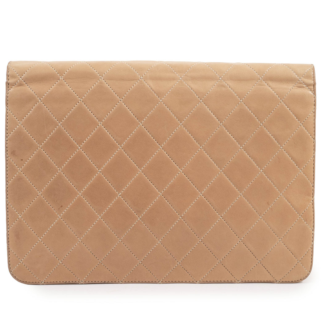 シャネル ヴィンテージ マトラッセ ショルダーバッグ レザー ベージュ