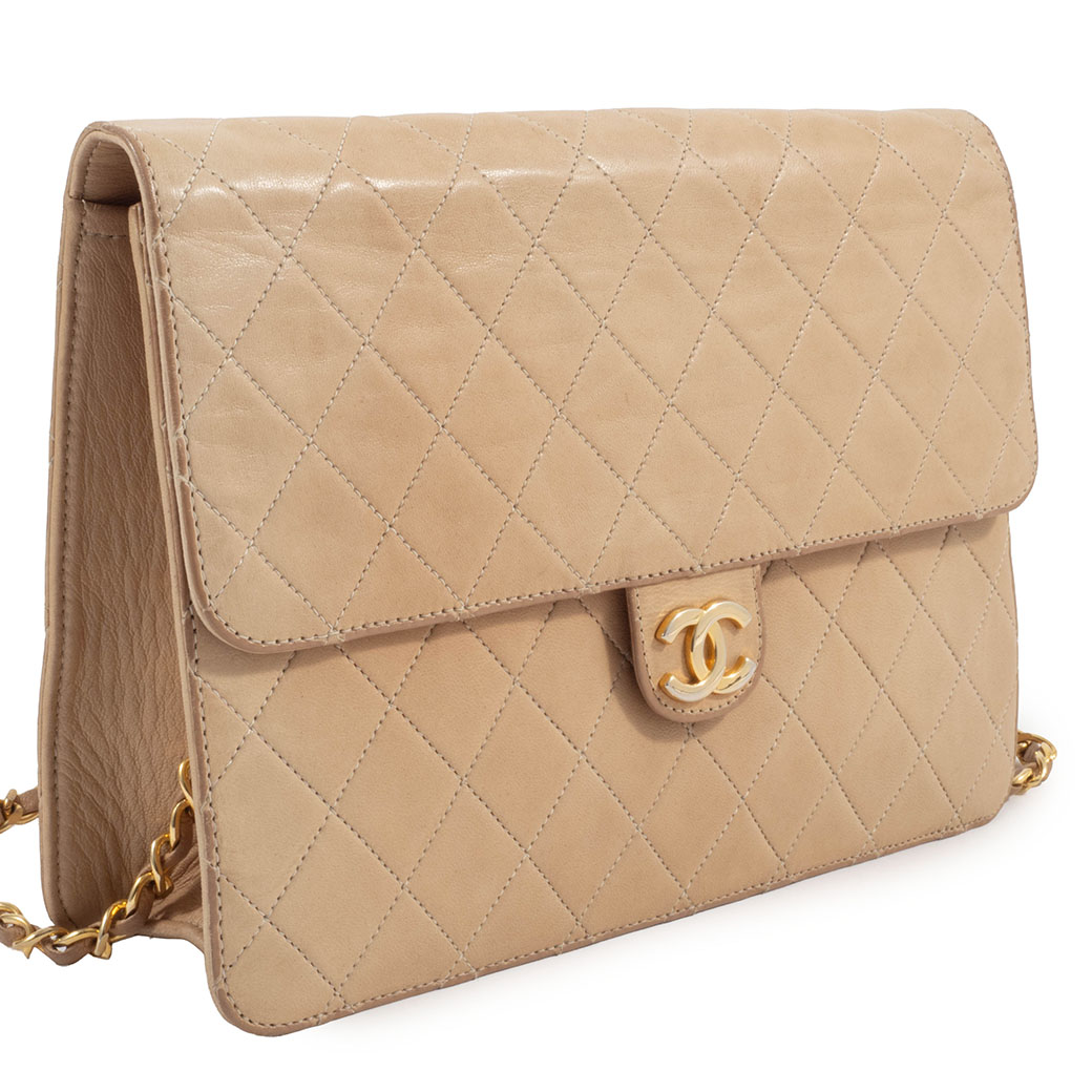 シャネル ヴィンテージ マトラッセ ショルダーバッグ レザー ベージュ