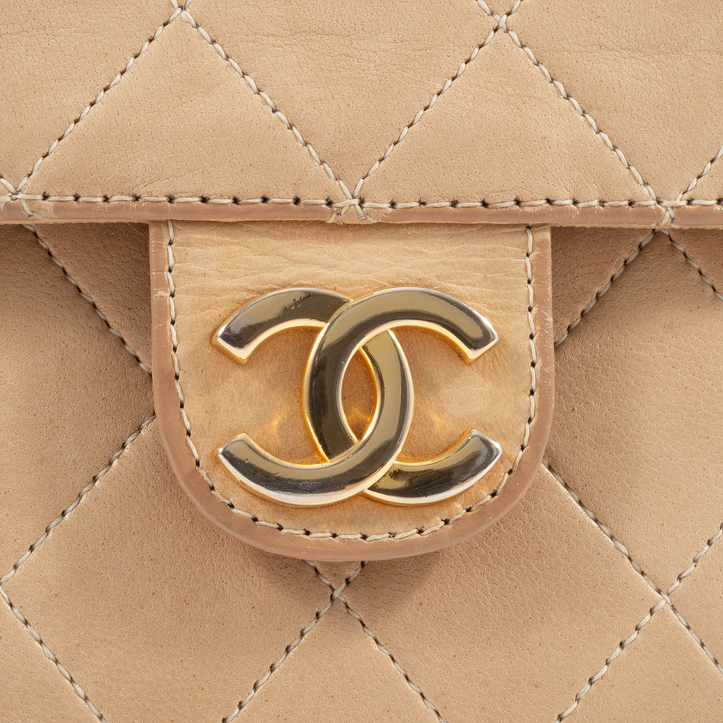 シャネル ヴィンテージ マトラッセ ショルダーバッグ レザー ベージュ