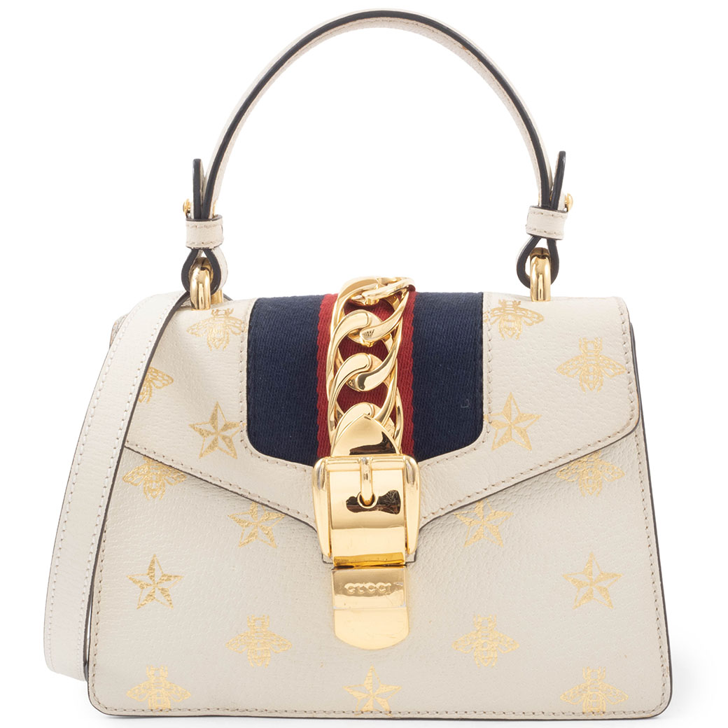 グッチ GUCCI バッグ 中古 レディース ビー＆スター ミニ シルヴィ ハンドバッグ 470270 レザー ホワイト 2WAY 小さめ