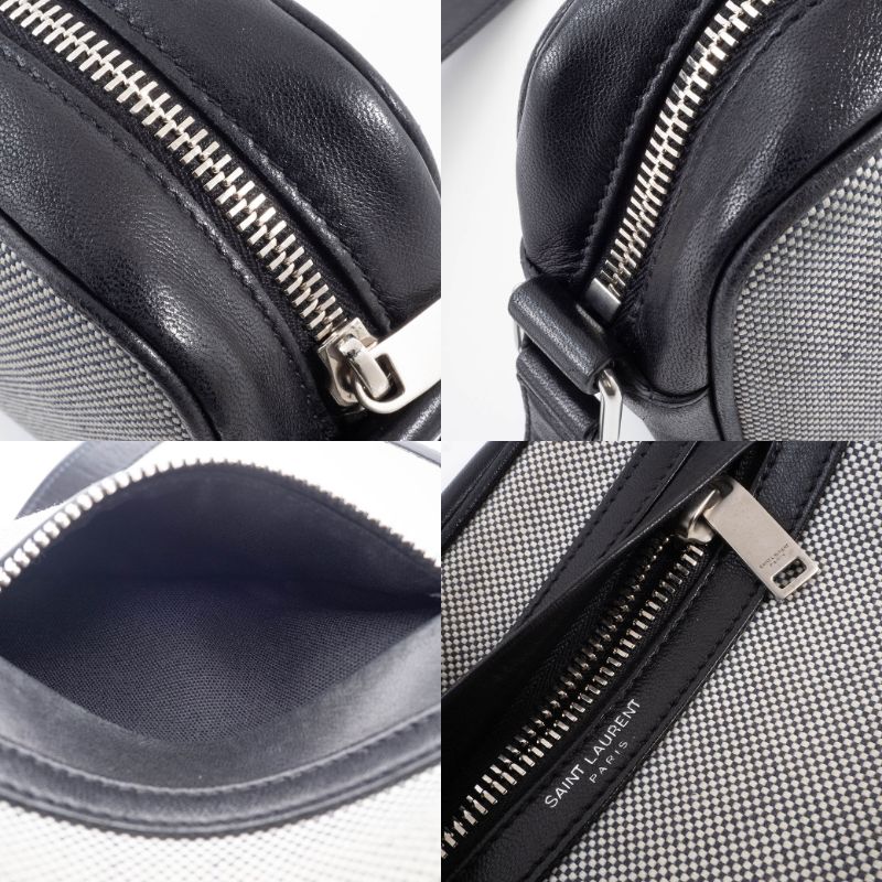SAINT LAURENT PARIS サンローランパリ カメラバッグ キャンプ スモール ショルダーバッグ 647179 キャンバス レザー ブラック ホワイト  レディース【中古】 SAINT LAURENT PARIS】サンローランパリ『キャンプ スモール カメラ