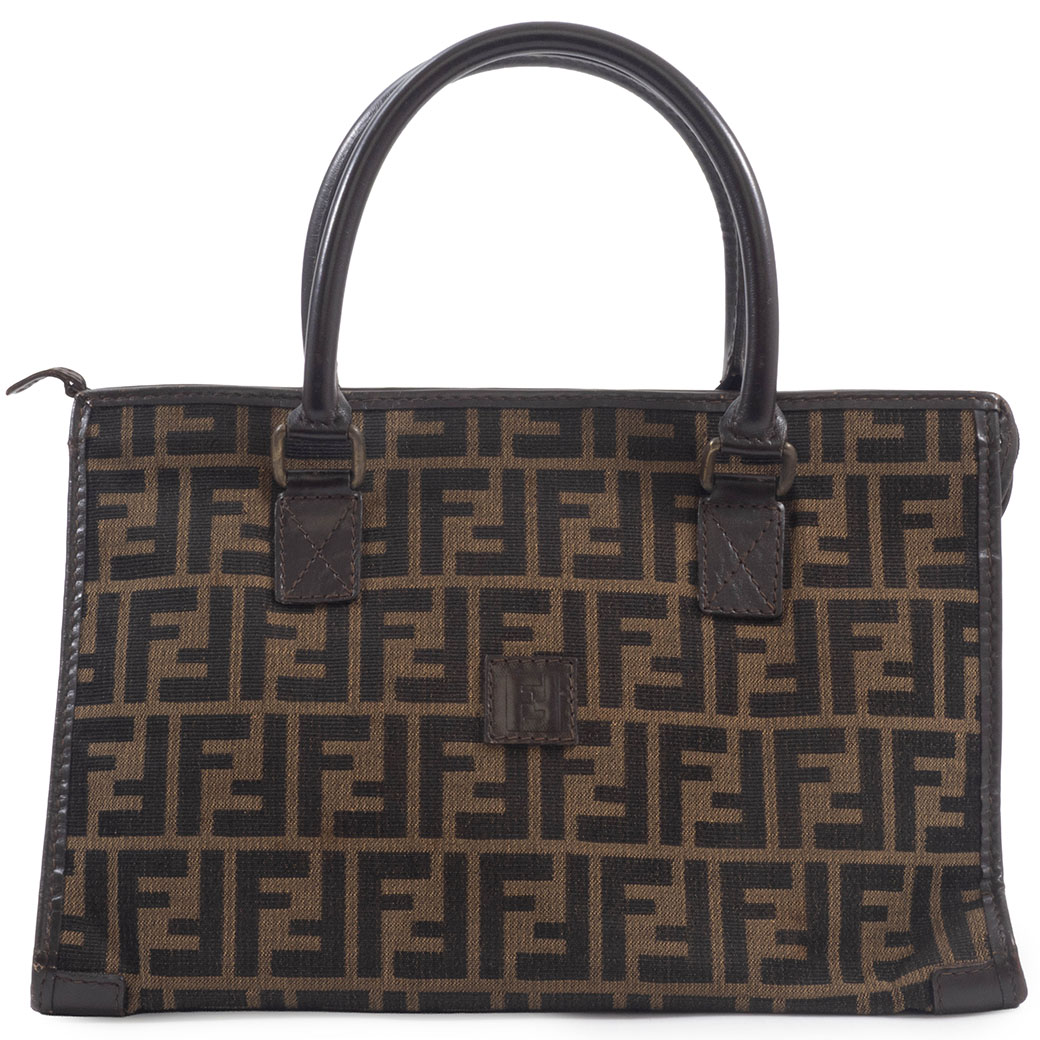 フェンディ ヴィンテージ ズッカ ハンドバッグ キャンバスxレザー