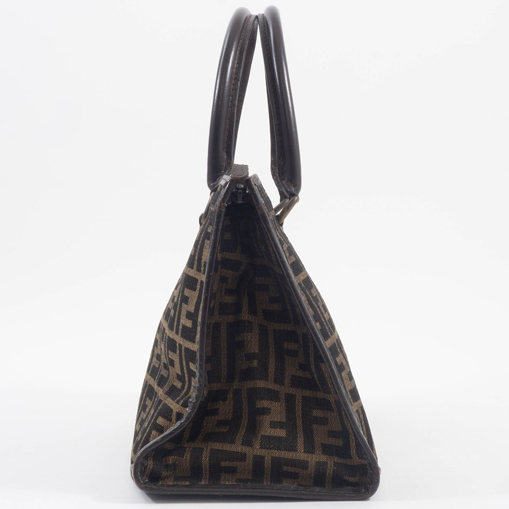 フェンディ ヴィンテージ ズッカ ハンドバッグ キャンバスxレザー