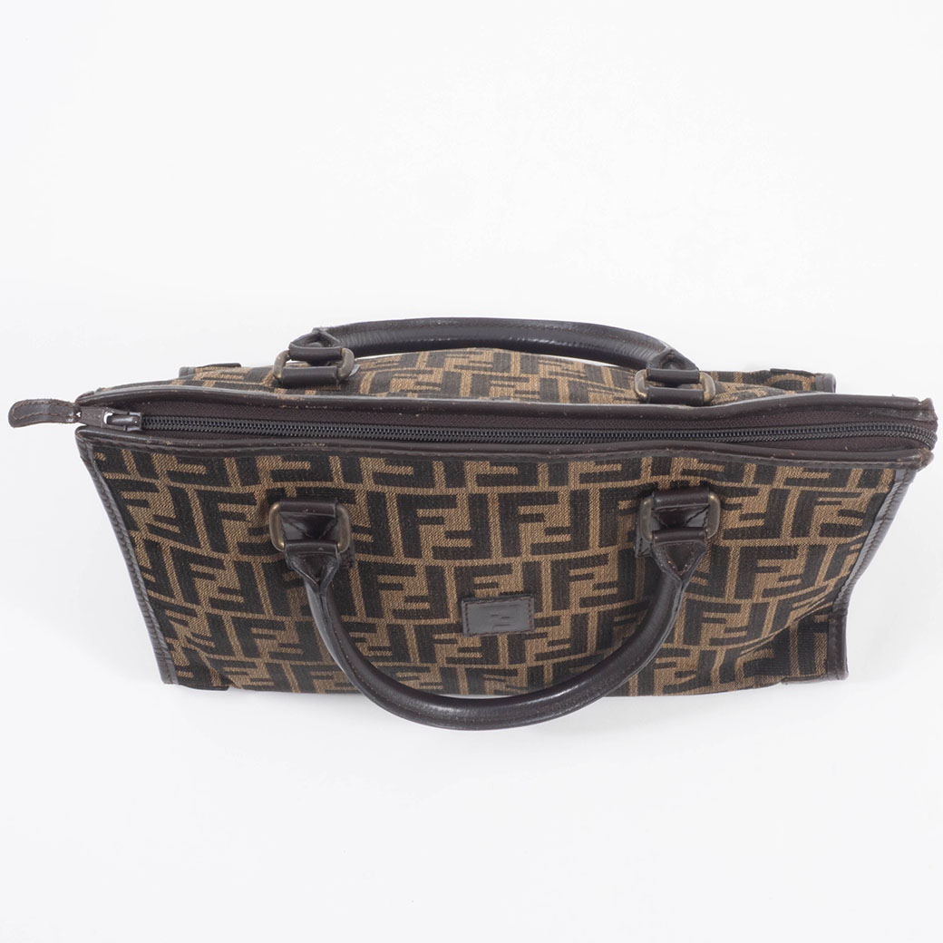 フェンディ ヴィンテージ ズッカ ハンドバッグ キャンバスxレザー