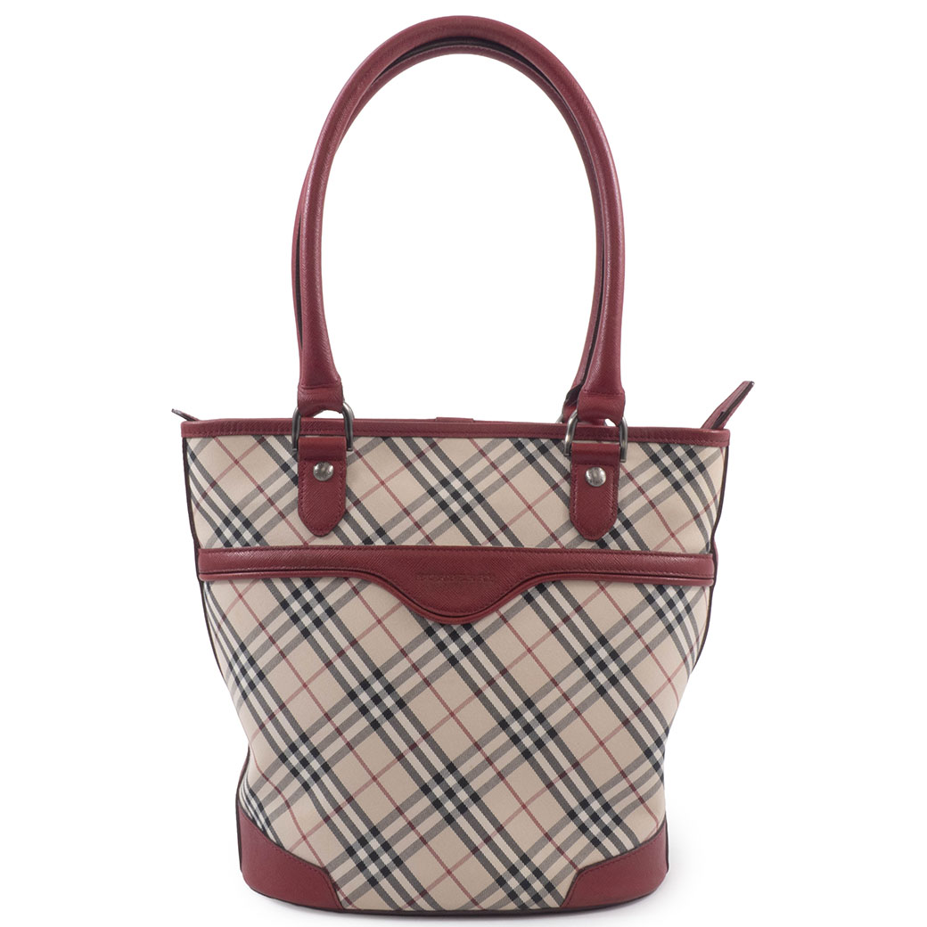 バーバリー ノバチェック トートバッグ キャンバスxレザー ベージュx