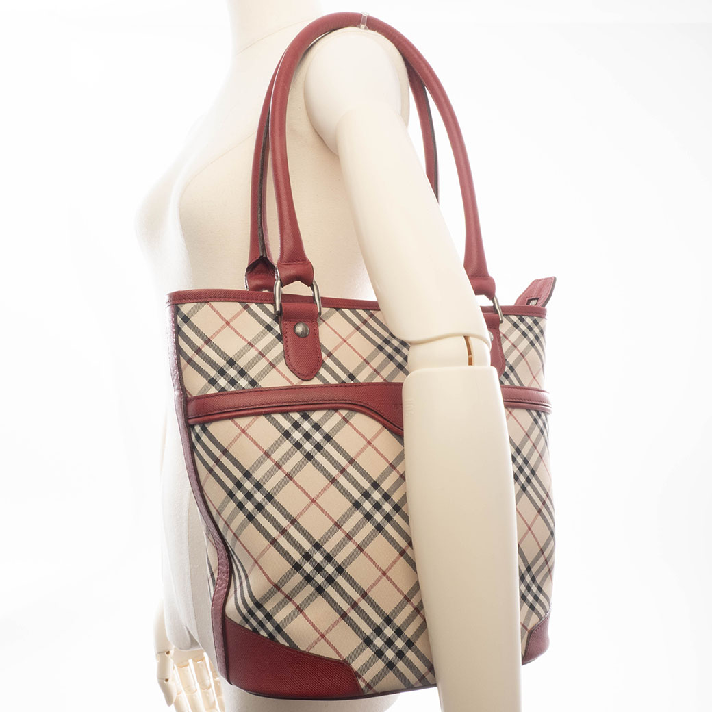 バーバリー ノバチェック トートバッグ キャンバスxレザー ベージュx