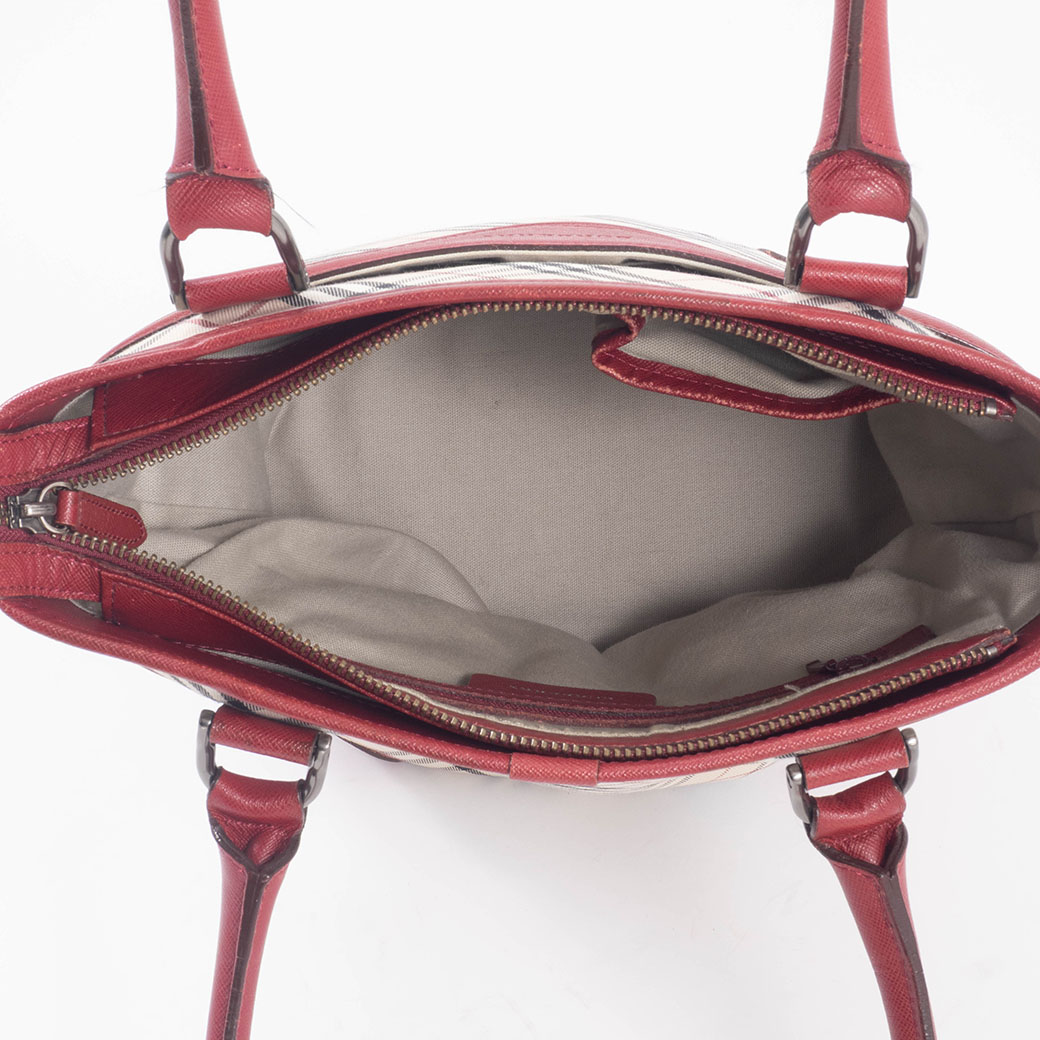 バーバリー ノバチェック トートバッグ キャンバスxレザー ベージュx