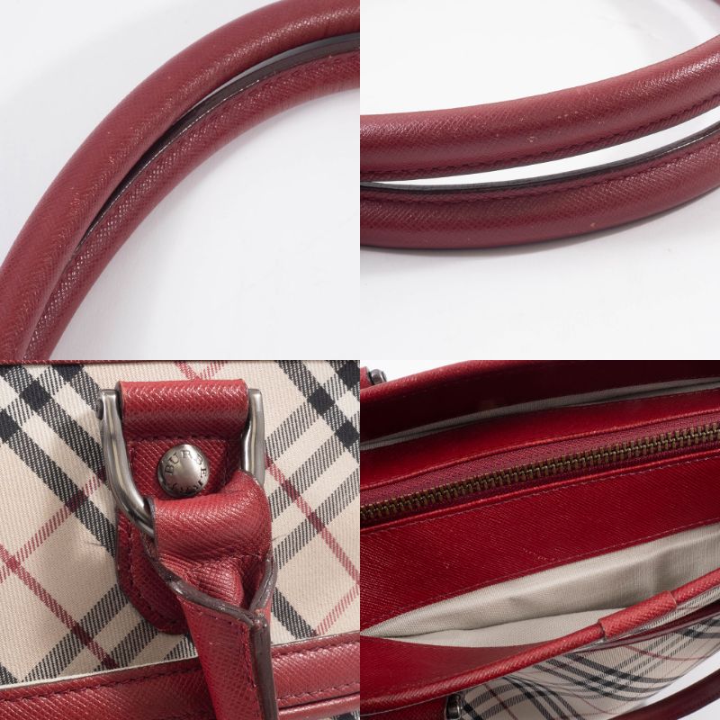 バーバリー ノバチェック トートバッグ キャンバスxレザー ベージュx