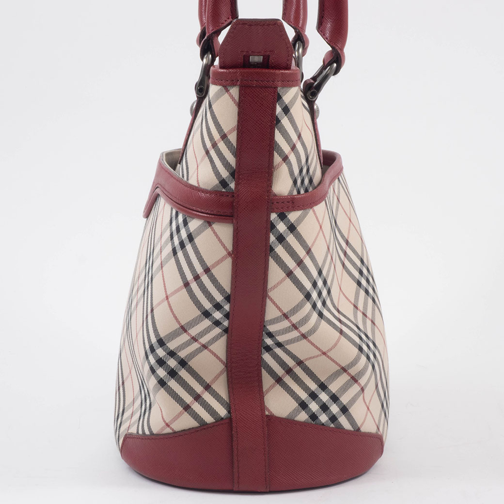 バーバリー ノバチェック トートバッグ キャンバスxレザー ベージュx