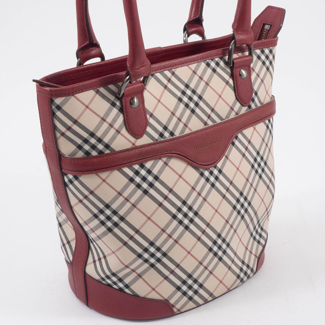 バーバリー ノバチェック トートバッグ キャンバスxレザー ベージュx