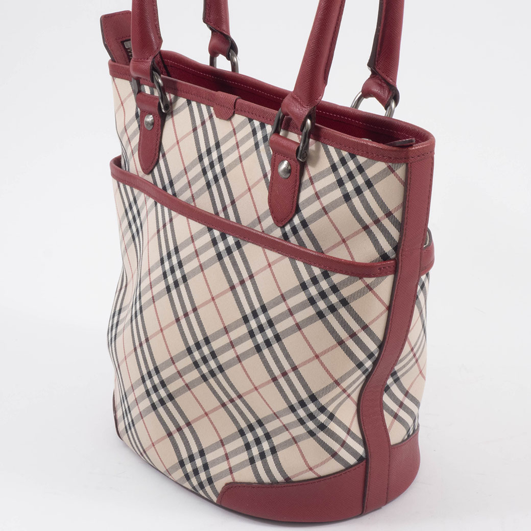 バーバリー ノバチェック トートバッグ キャンバスxレザー ベージュx