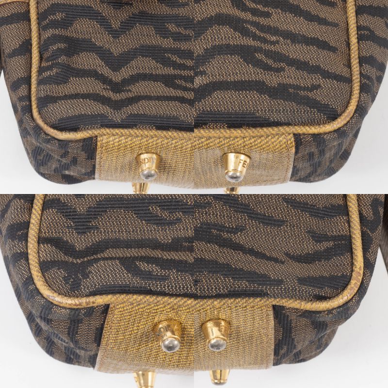 本物 フェンディ FENDI ゼブラ柄 2WAY ショルダーバッグ ハンドバッグ ポシェット キャンバス ブラウン バッグ 中古・ FENDI - 本物 フェンディ FENDI ゼブラ柄 2WAY ショルダーバッグ