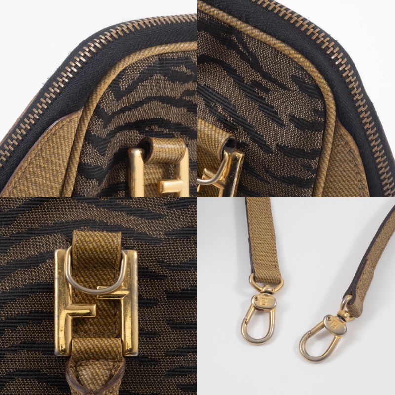 本物 フェンディ FENDI ゼブラ柄 2WAY ショルダーバッグ ハンドバッグ ポシェット キャンバス ブラウン バッグ 中古・ FENDI - 本物 フェンディ FENDI ゼブラ柄 2WAY ショルダーバッグ
