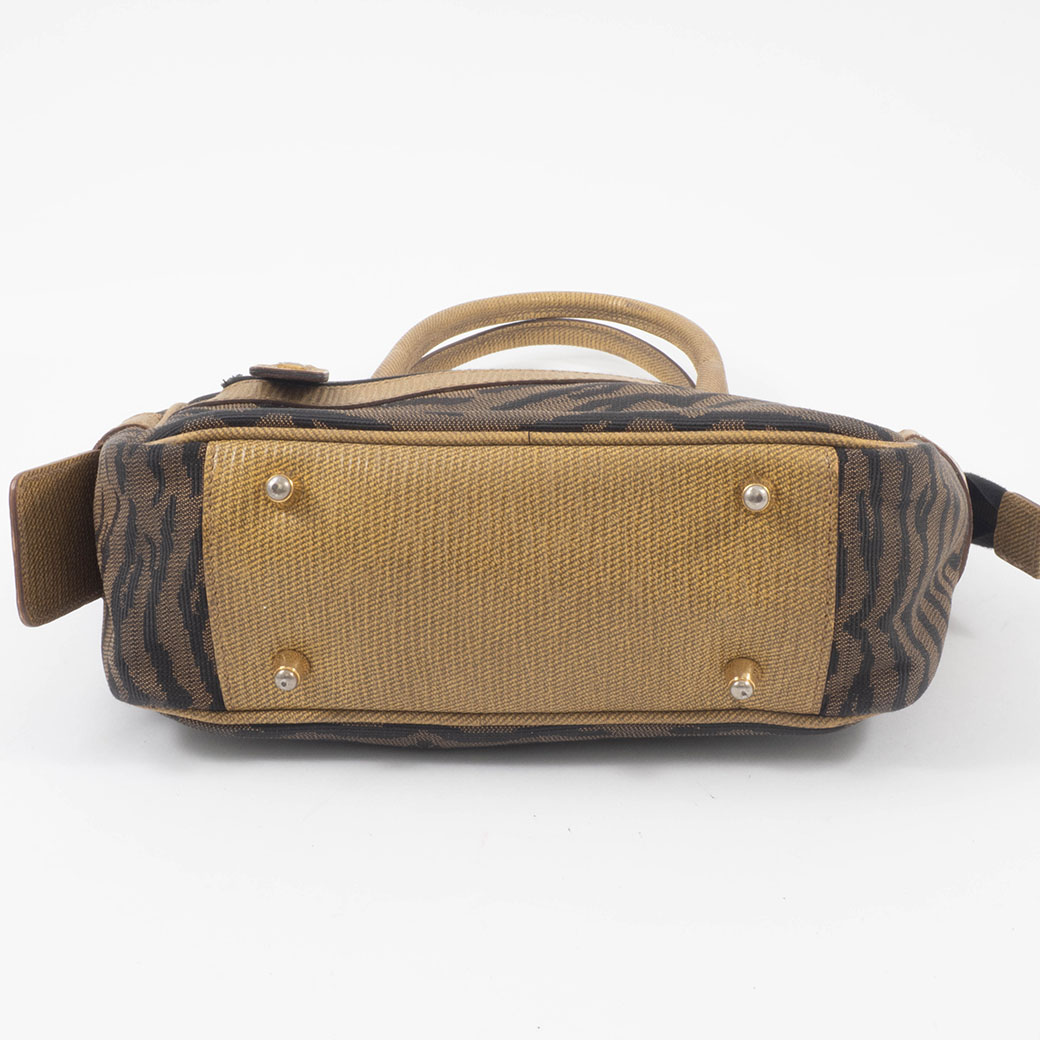 本物 フェンディ FENDI ゼブラ柄 2WAY ショルダーバッグ ハンドバッグ ポシェット キャンバス ブラウン バッグ 中古・ FENDI - 本物 フェンディ FENDI ゼブラ柄 2WAY ショルダーバッグ