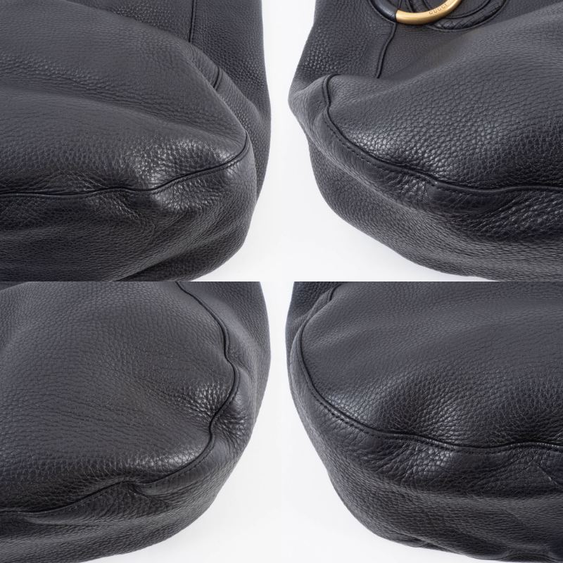 GUCCI ショルダーバッグ　インターロッキング　巾着型　ブラック　レザー GUCCI ショルダーバッグ インターロッキング 巾着型 ブラック レザー