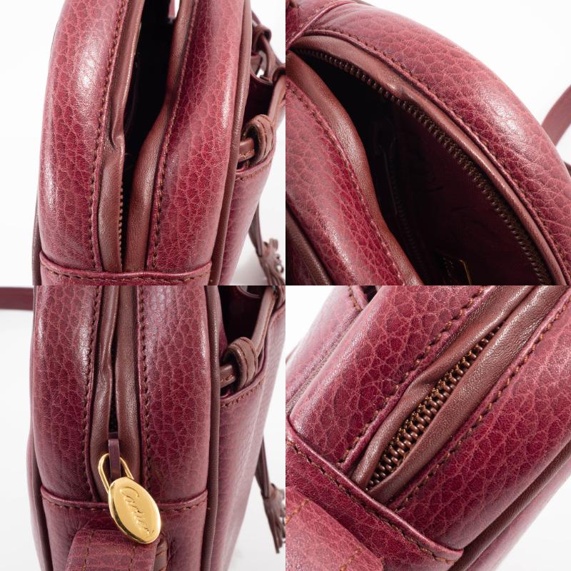 カルティエ マスト トリニティ金具 レザー ショルダー バッグ ボルドー 肩掛け ○超美品○Cartier カルティエ○マスト○トリニティ金具 レザー 本革