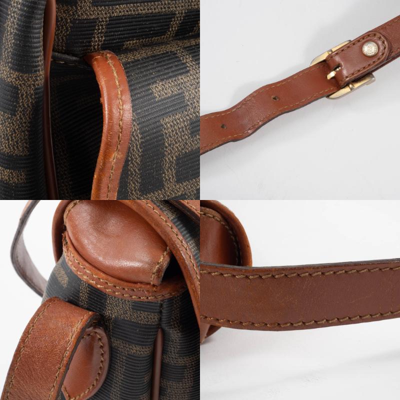 新品同様 フェンディ FENDI ズッカ ショルダー バッグ キャンバス レザー ブラウン 26566 シルバー 金具 Zucca Shoulder Bag 90306100 FENDI ズッカ ショルダー バッグ キャンバス レザー ブラウン ブラック