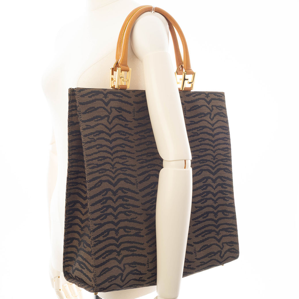 FENDI（フェンディ） ゼブラ柄 トートバッグ キャンバス レザー 