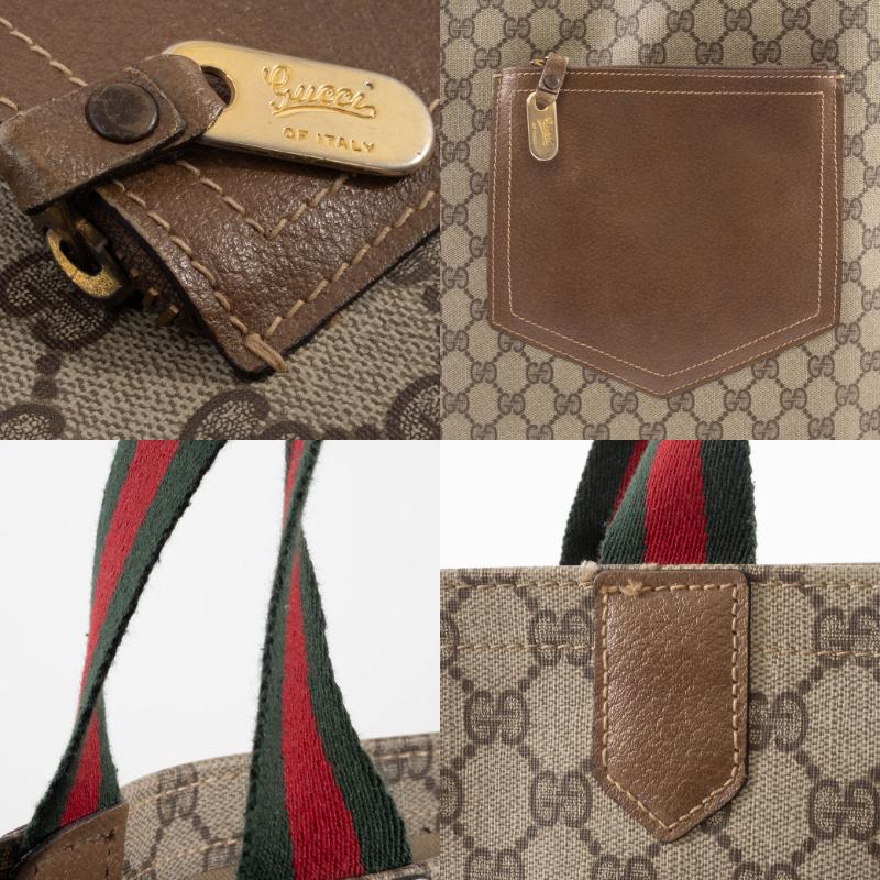 I02) GUCCI グッチ　2way ビジネスバッグ　A4収納 ブラウン GUCCI（グッチ） バッグ 緑 赤 中古 トート レディース オールドグッチ