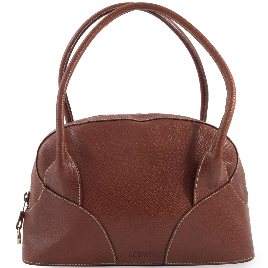 LOEWEヴィンテージロエベ ブラウンレザートートバッグ肩掛け可能 ロエベ ハンドバッグ レザー ブラウン レディース ヴィンテージ 型押し