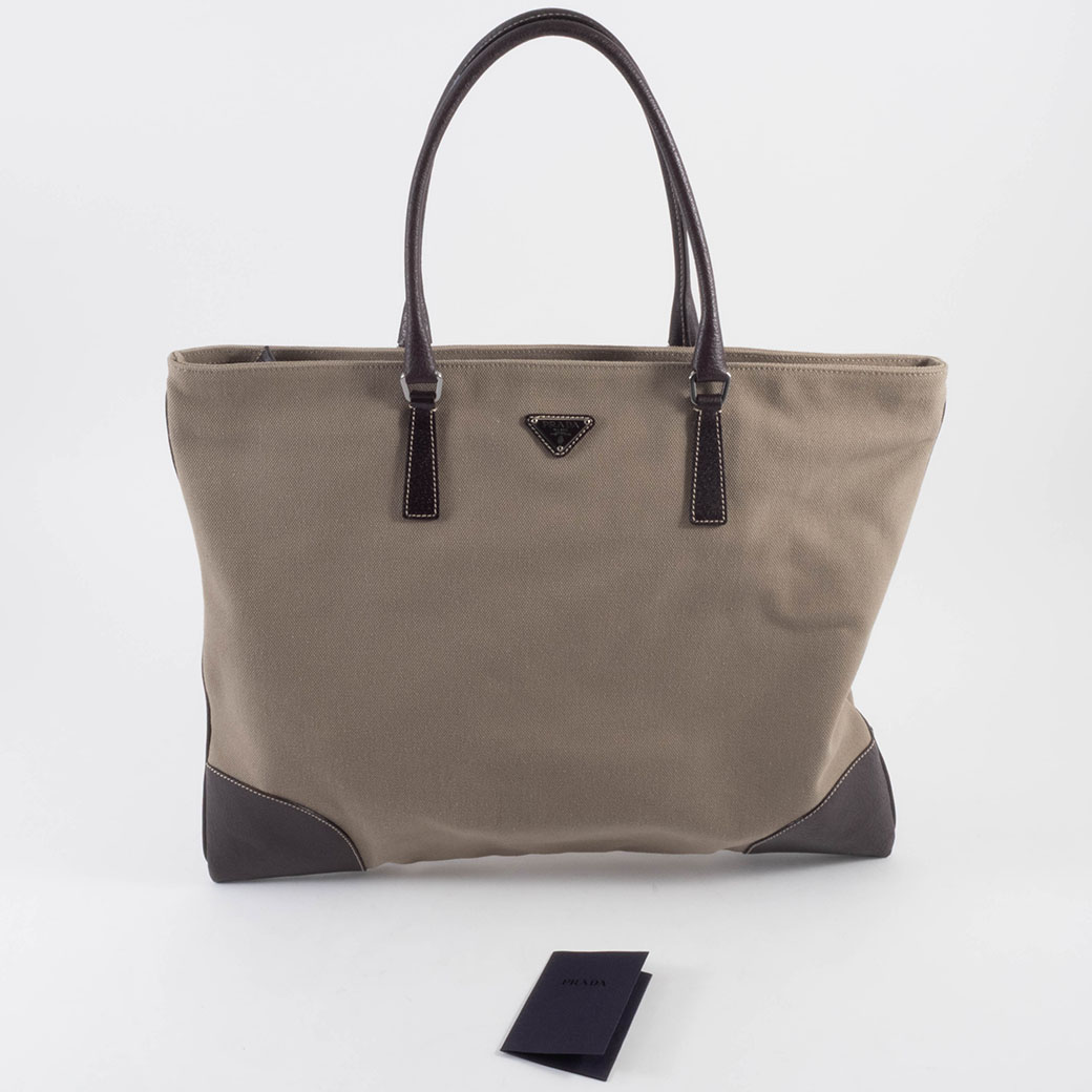 PRADA（プラダ） バッグ 中古 キャンバス トートバッグ レザー カーキ 