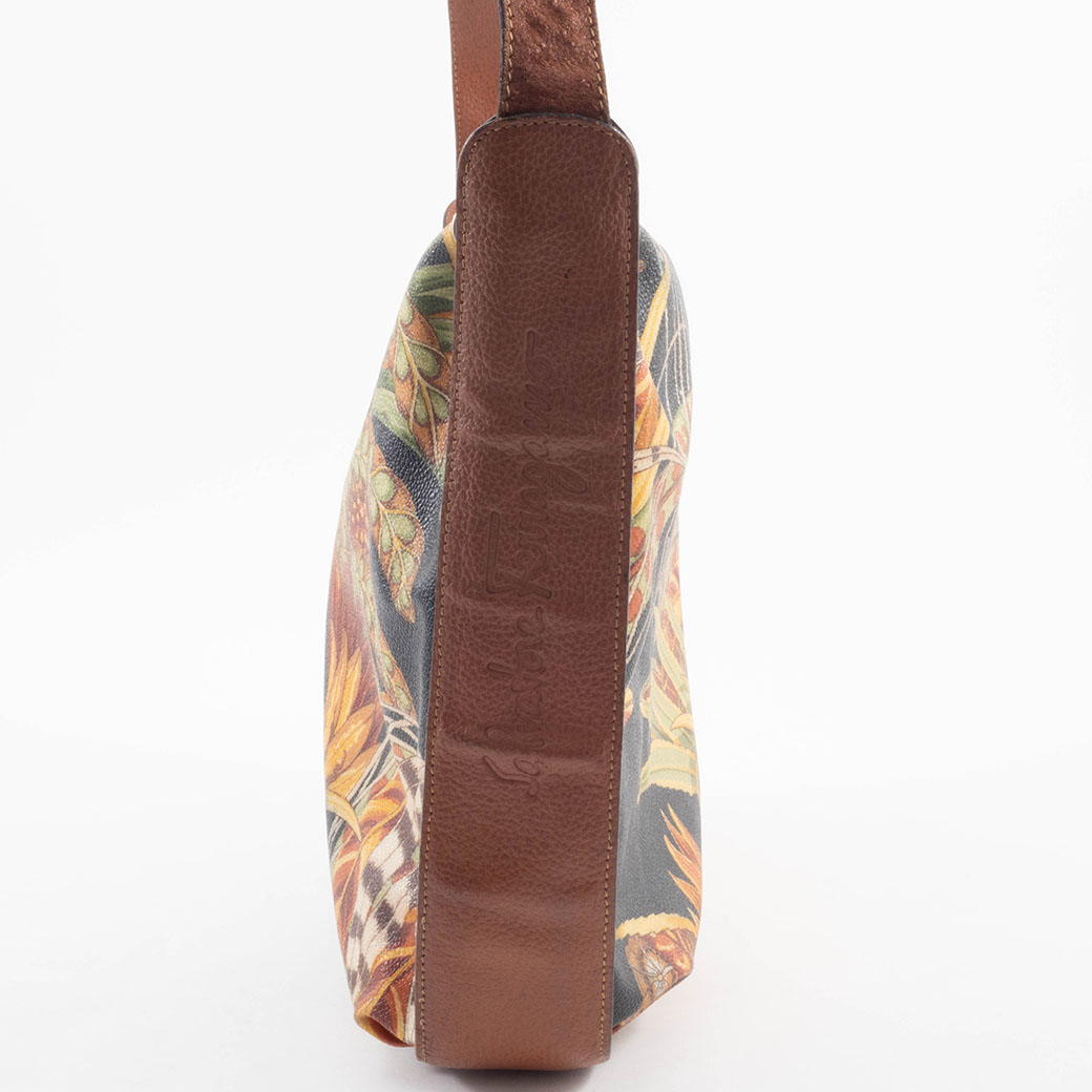 本物 サルヴァトーレ フェラガモ Salvatore Ferragamo ボタニカル柄 ショルダーバッグ ポシェット PVC レザー ブラウン バッグ 中古 サルヴァトーレ フェラガモ ボタニカル ショルダーバッグ PVCxレザー