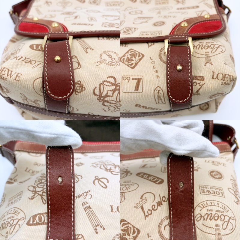ロエベ LOEWE 160 ANIVERSARIO ショルダーバッグ バッグ キャンバス スウェード レザー レディース アイボリー系 / ブラウン系 【中古】 LOEWE - ロエベ LOEWE 160周年記念モデル ショルダーバッグ バッグ