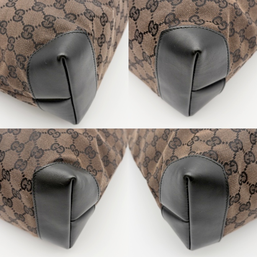 グッチ GGキャンバス トートバッグ 019 0401 レザー ブラウンxブラック レディース A4収納可 ハンド ショルダー GUCCI 中古の画像