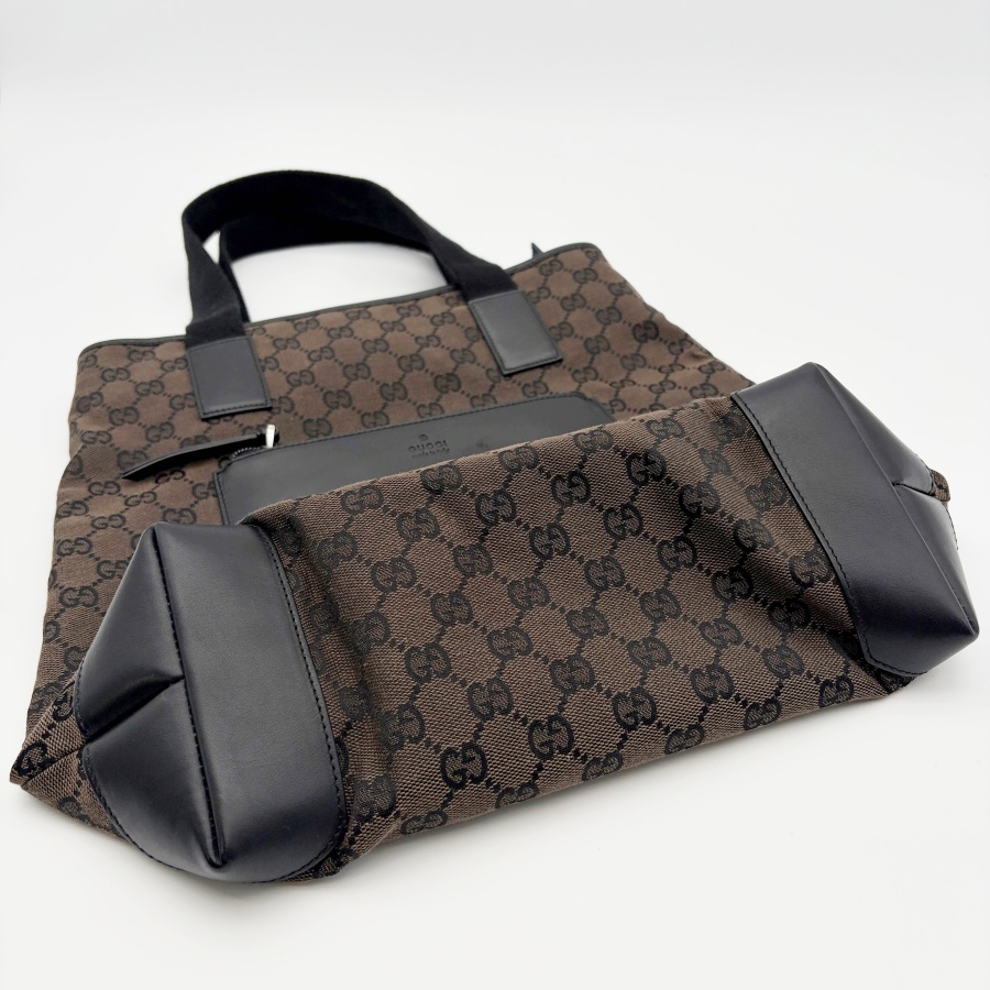 グッチ GGキャンバス トートバッグ 019 0401 レザー ブラウンxブラック レディース A4収納可 ハンド ショルダー GUCCI 中古の画像