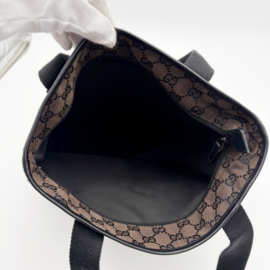 グッチ GGキャンバス トートバッグ 019 0401 レザー ブラウンxブラック レディース A4収納可 ハンド ショルダー GUCCI 中古の画像