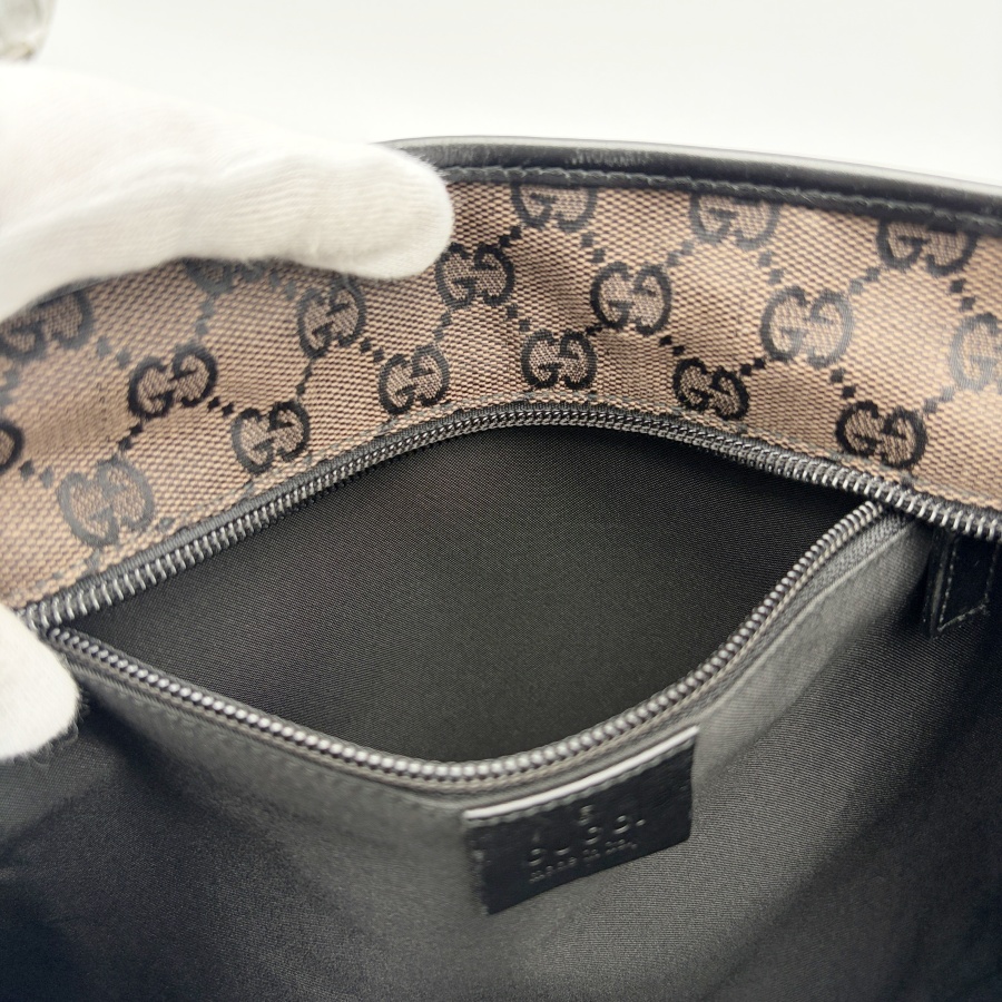 グッチ GGキャンバス トートバッグ 019 0401 レザー ブラウンxブラック レディース A4収納可 ハンド ショルダー GUCCI 中古の画像
