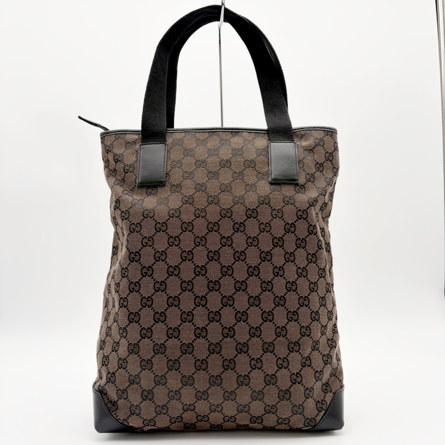 グッチ GGキャンバス トートバッグ 019 0401 レザー ブラウンxブラック レディース A4収納可 ハンド ショルダー GUCCI 中古の画像