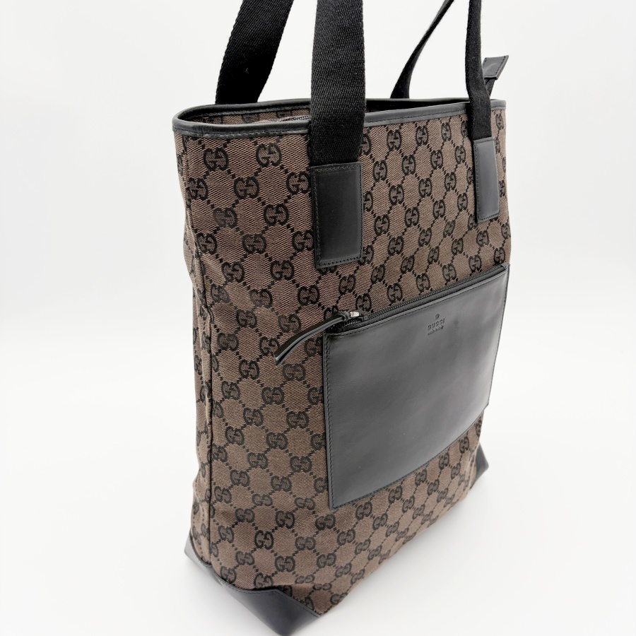 グッチ GGキャンバス トートバッグ 019 0401 レザー ブラウンxブラック レディース A4収納可 ハンド ショルダー GUCCI 中古の画像