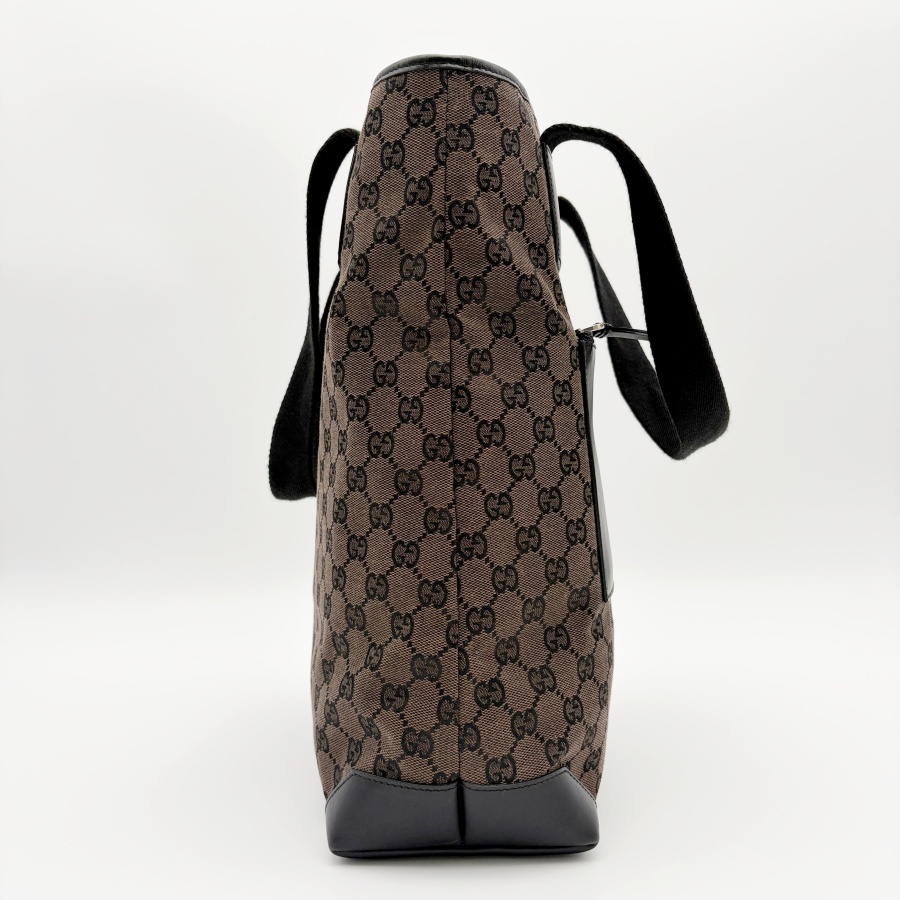 グッチ GGキャンバス トートバッグ 019 0401 レザー ブラウンxブラック レディース A4収納可 ハンド ショルダー GUCCI 中古の画像