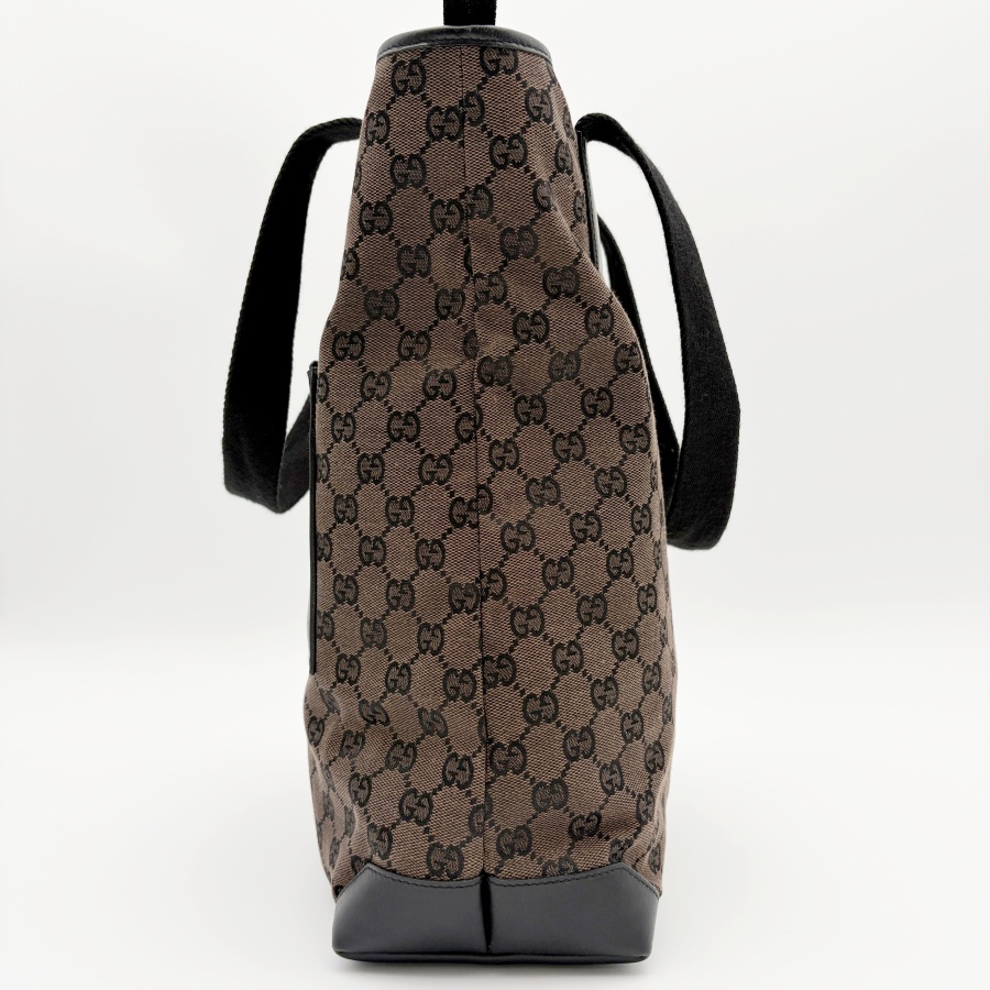 グッチ GGキャンバス トートバッグ 019 0401 レザー ブラウンxブラック レディース A4収納可 ハンド ショルダー GUCCI 中古の画像