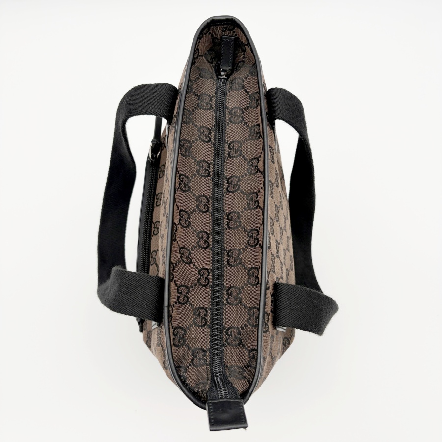 グッチ GGキャンバス トートバッグ 019 0401 レザー ブラウンxブラック レディース A4収納可 ハンド ショルダー GUCCI 中古の画像