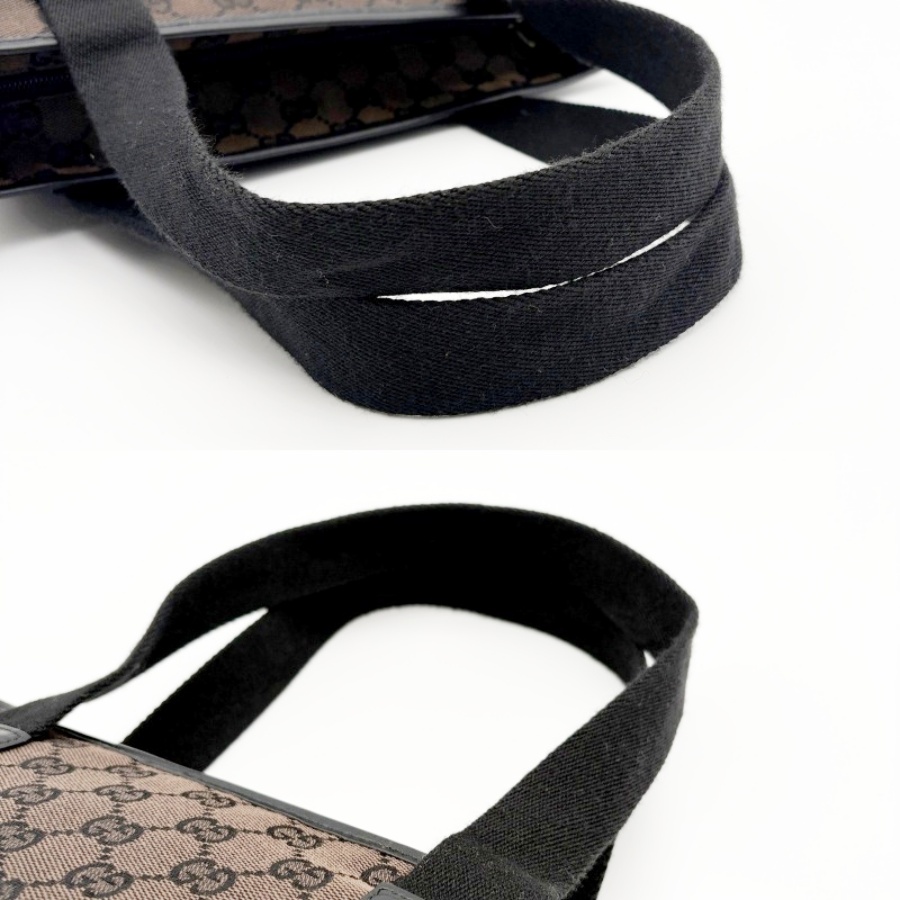 グッチ GGキャンバス トートバッグ 019 0401 レザー ブラウンxブラック レディース A4収納可 ハンド ショルダー GUCCI 中古の画像