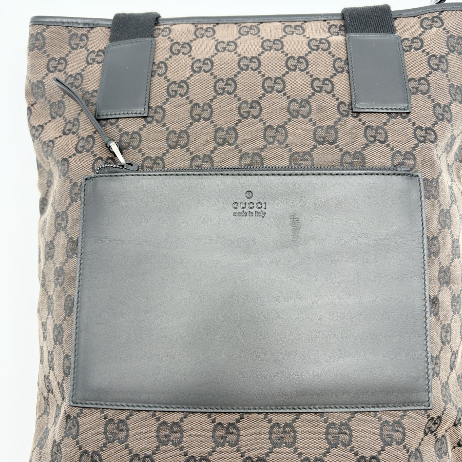 グッチ GGキャンバス トートバッグ 019 0401 レザー ブラウンxブラック レディース A4収納可 ハンド ショルダー GUCCI 中古の画像