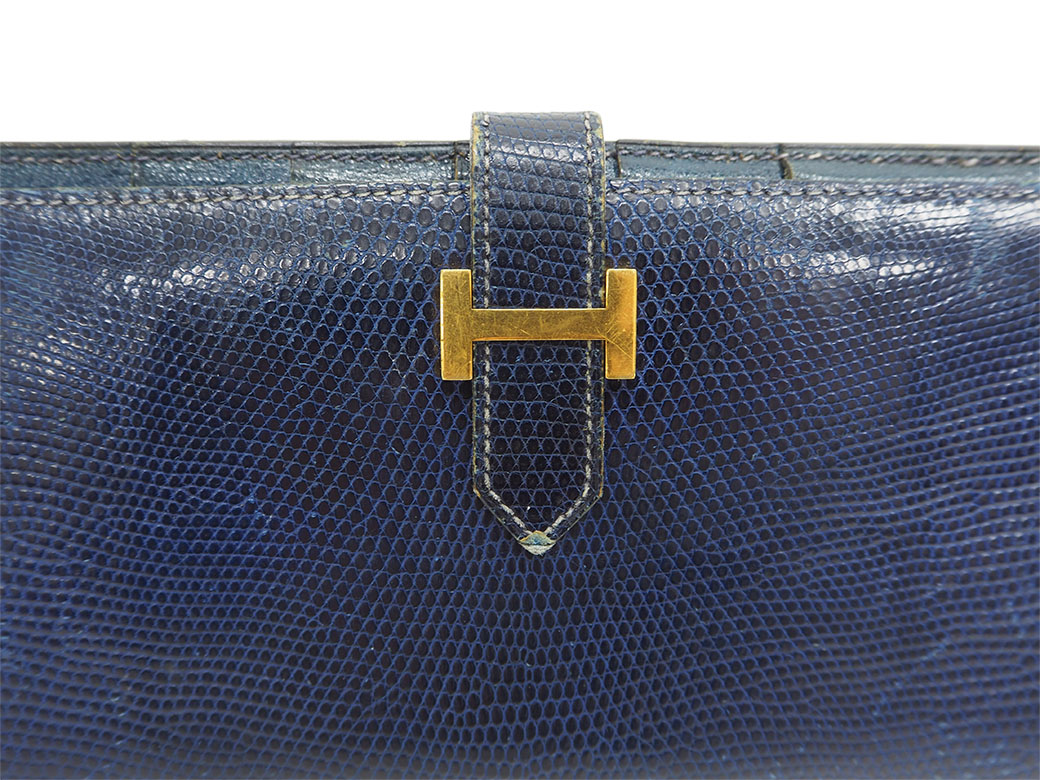 HERMES エルメス 美品 ベアン リザード ブラック 長財布 □H刻印 HERMES エルメス 美品 ベアン リザード ブラック 長財布 □M刻印