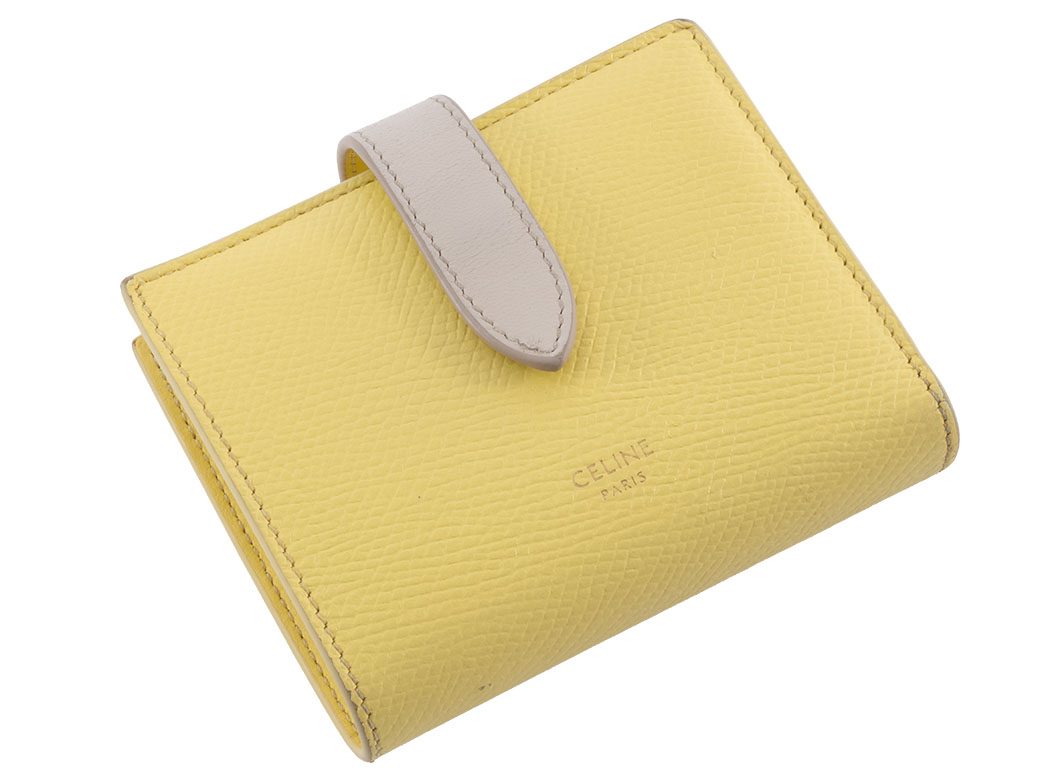 セリーヌ　イエロー レザー 二つ折り財布 CELINE セリーヌ ミディアム ストラップウォレット 二つ折り 財布 バイ