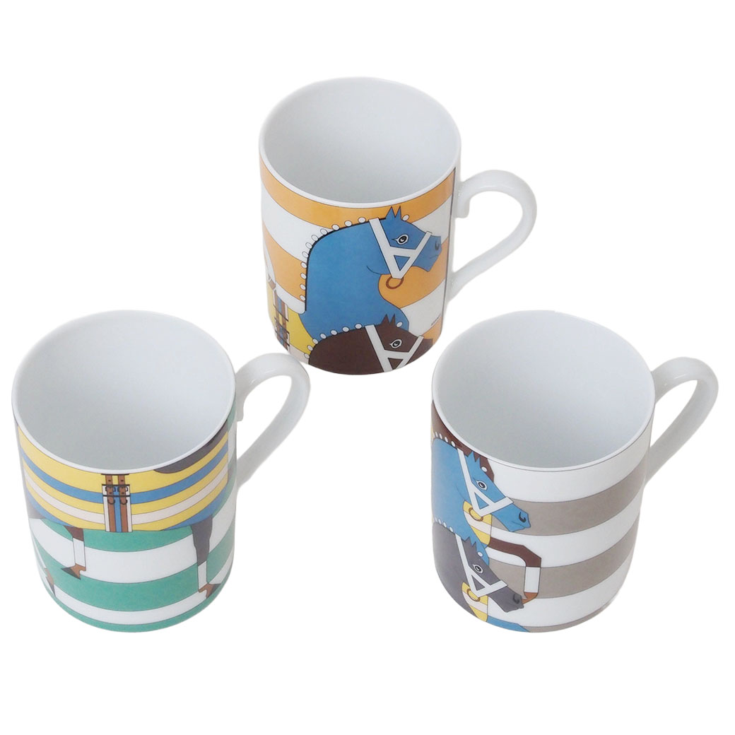 エルメス ロカバール マグカップ 3点セット 食器 マルチカラー P051432P 陶器 300ml HERMES 未使用 中古