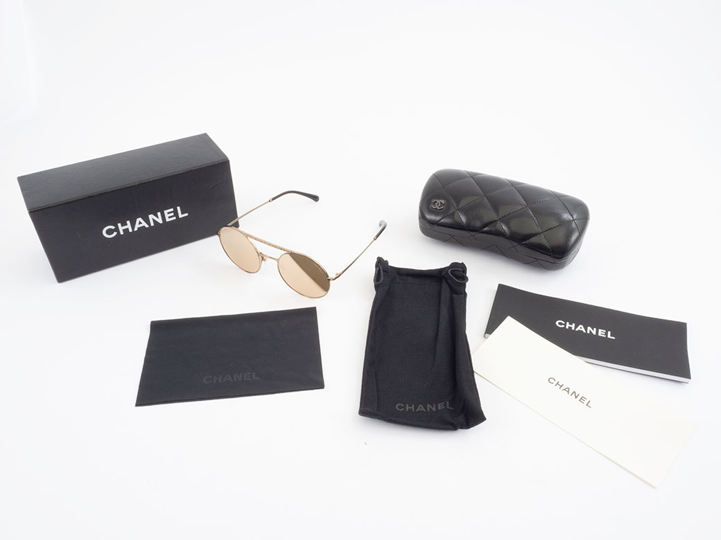 シャネル ミラーサングラス 眼鏡 4232 メタルxプラスチック ゴールド  