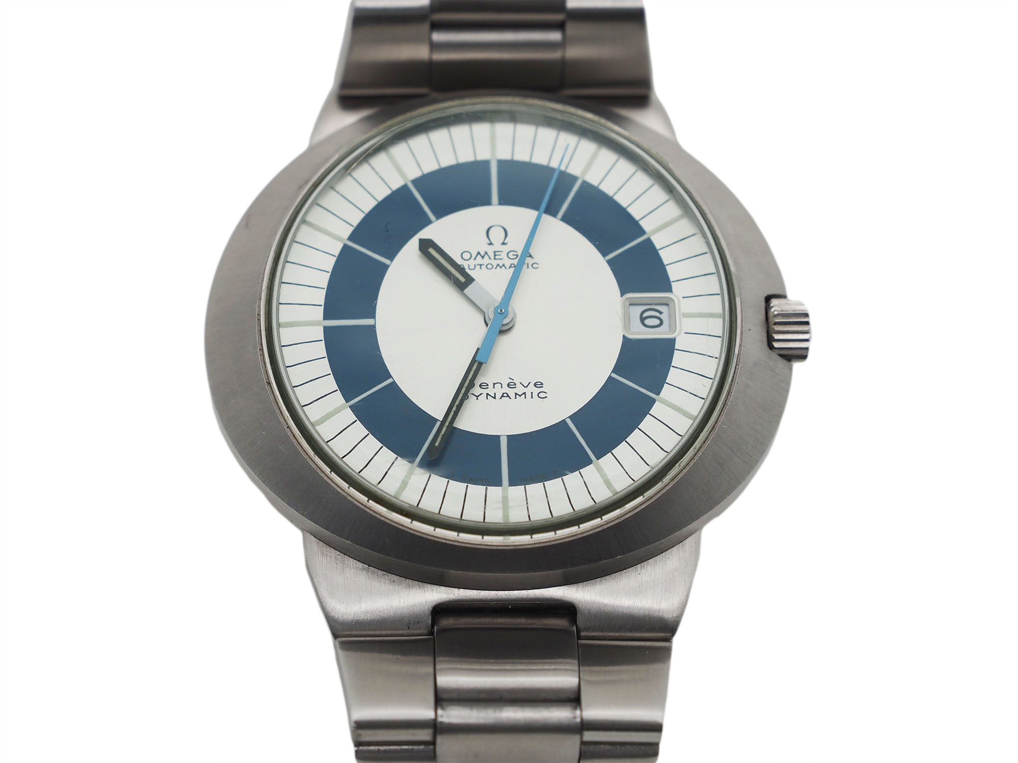オメガ ジュネーブ ダイナミック 自動巻き ボーイズ ツートン ブルー 稼働 オメガ ジュネーブ ダイナミック 自動巻き ボーイズ ツートン ブルー