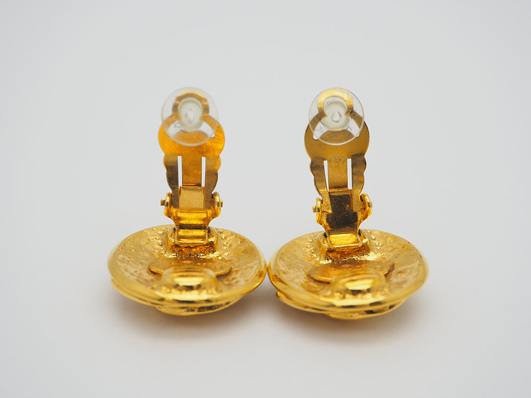 CHANEL シャネル ヴィンテージ ラウンド ココ イヤリング ゴールド  